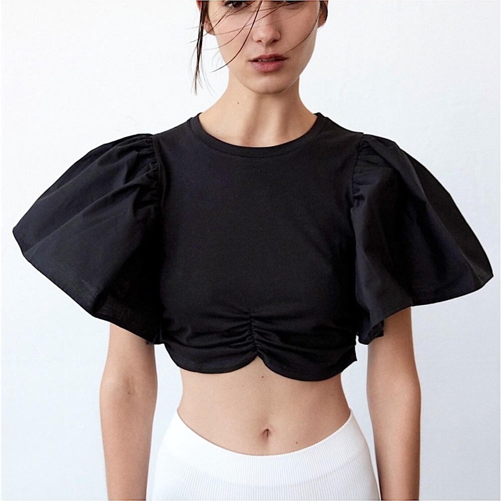 Zara Ruffle Sleeve Crop Top